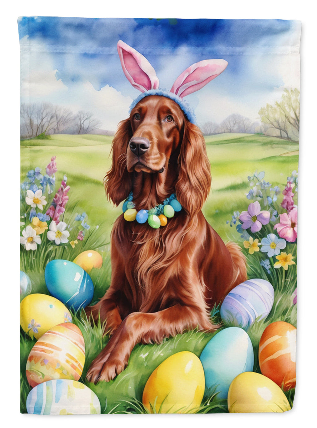 Irish Setter Easter Egg Hunt House Flag 28x40 Porch Sleeve Pole Decorative Outside Yard Banner Artwork Wall Hanging, Polyester