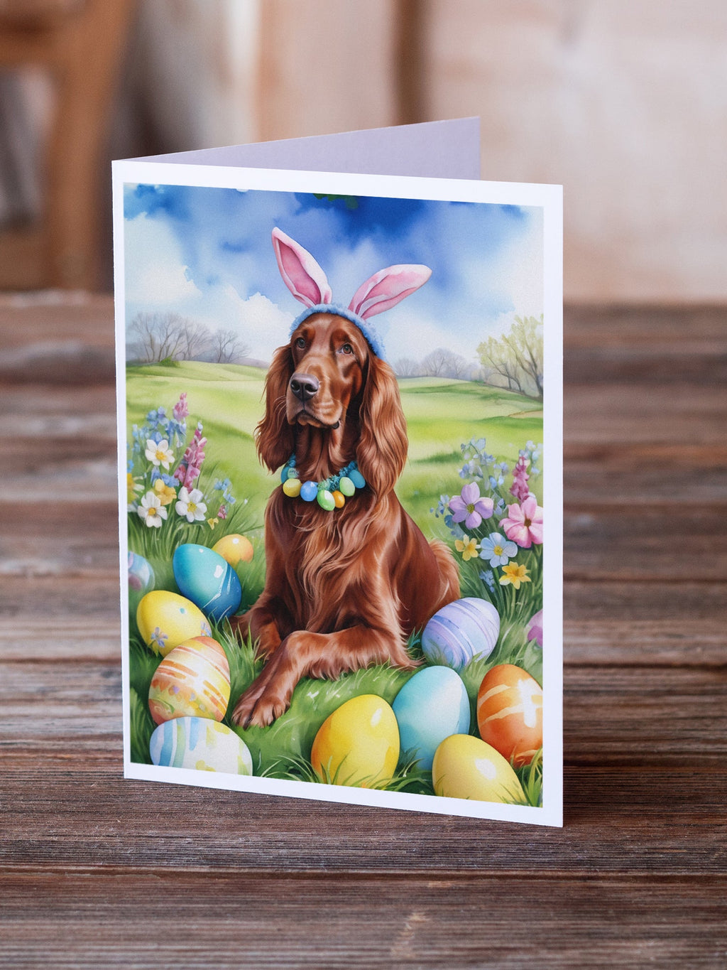 Irish Setter Easter Egg Hunt Greeting Cards Pack of 8 Blank Cards with Envelopes Whimsical A7 Size 5x7