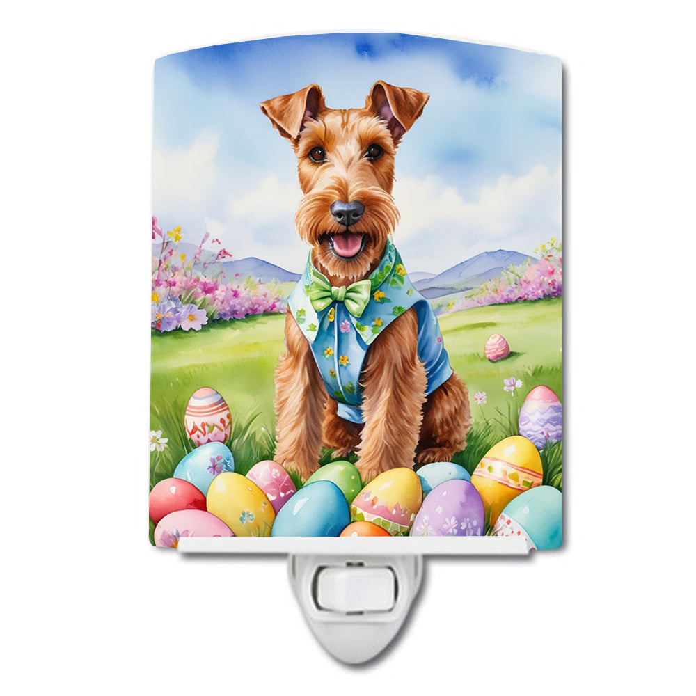 Irish Terrier Easter Egg Hunt Ceramic Night Light Compact, UL-Certified, Ideal for Bedroom, Bathroom, Nursery, Hallway, Kitchen, 6x4x3, Multicolor