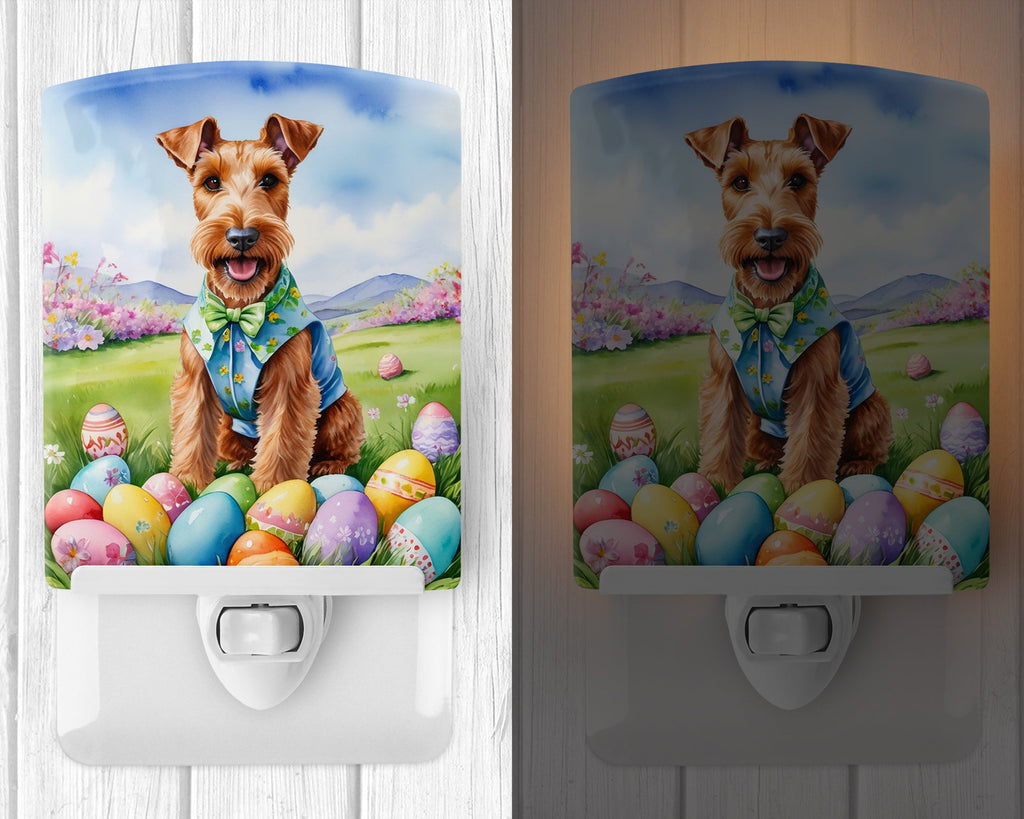 Irish Terrier Easter Egg Hunt Ceramic Night Light Compact, UL-Certified, Ideal for Bedroom, Bathroom, Nursery, Hallway, Kitchen, 6x4x3, Multicolor
