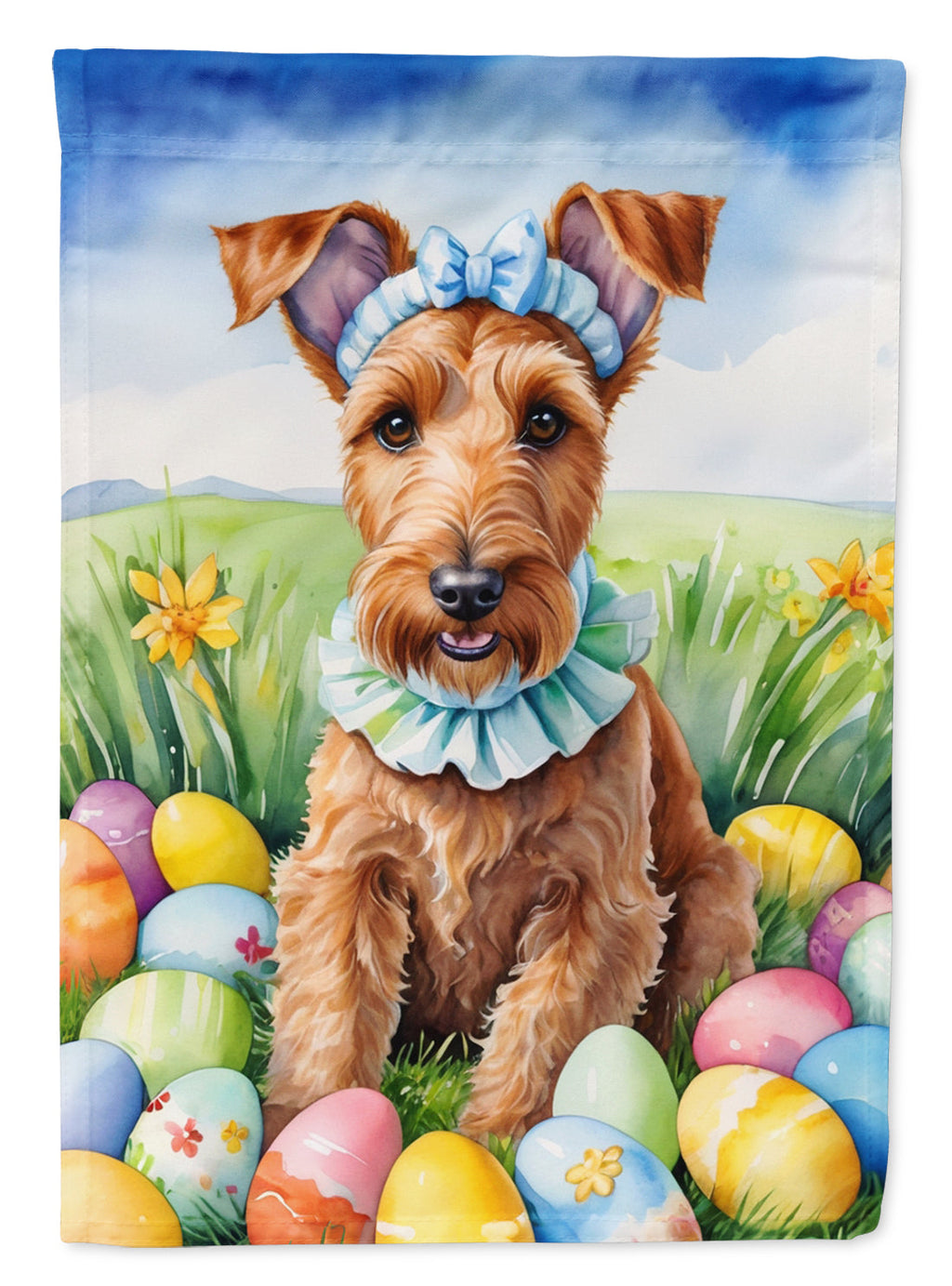Irish Terrier Easter Egg Hunt House Flag 28x40 Porch Sleeve Pole Decorative Outside Yard Banner Artwork Wall Hanging, Polyester