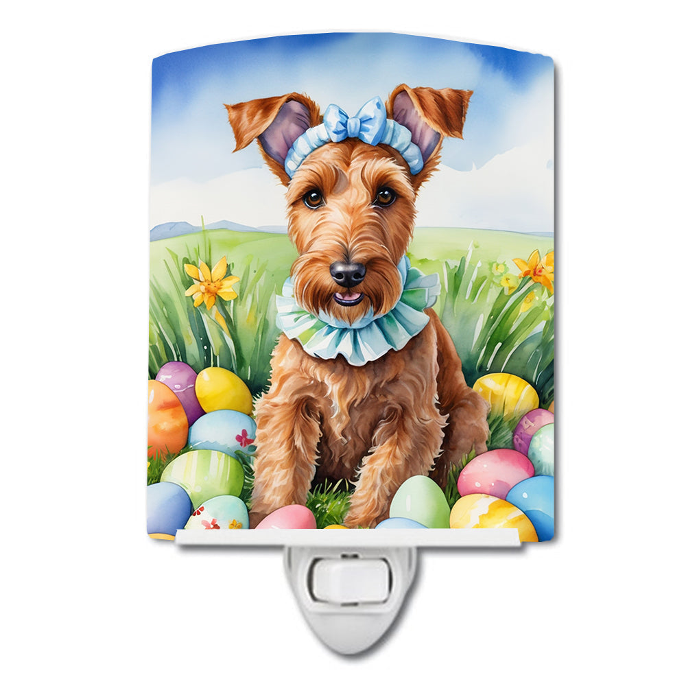 Irish Terrier Easter Egg Hunt Ceramic Night Light Compact, UL-Certified, Ideal for Bedroom, Bathroom, Nursery, Hallway, Kitchen, 6x4x3, Multicolor