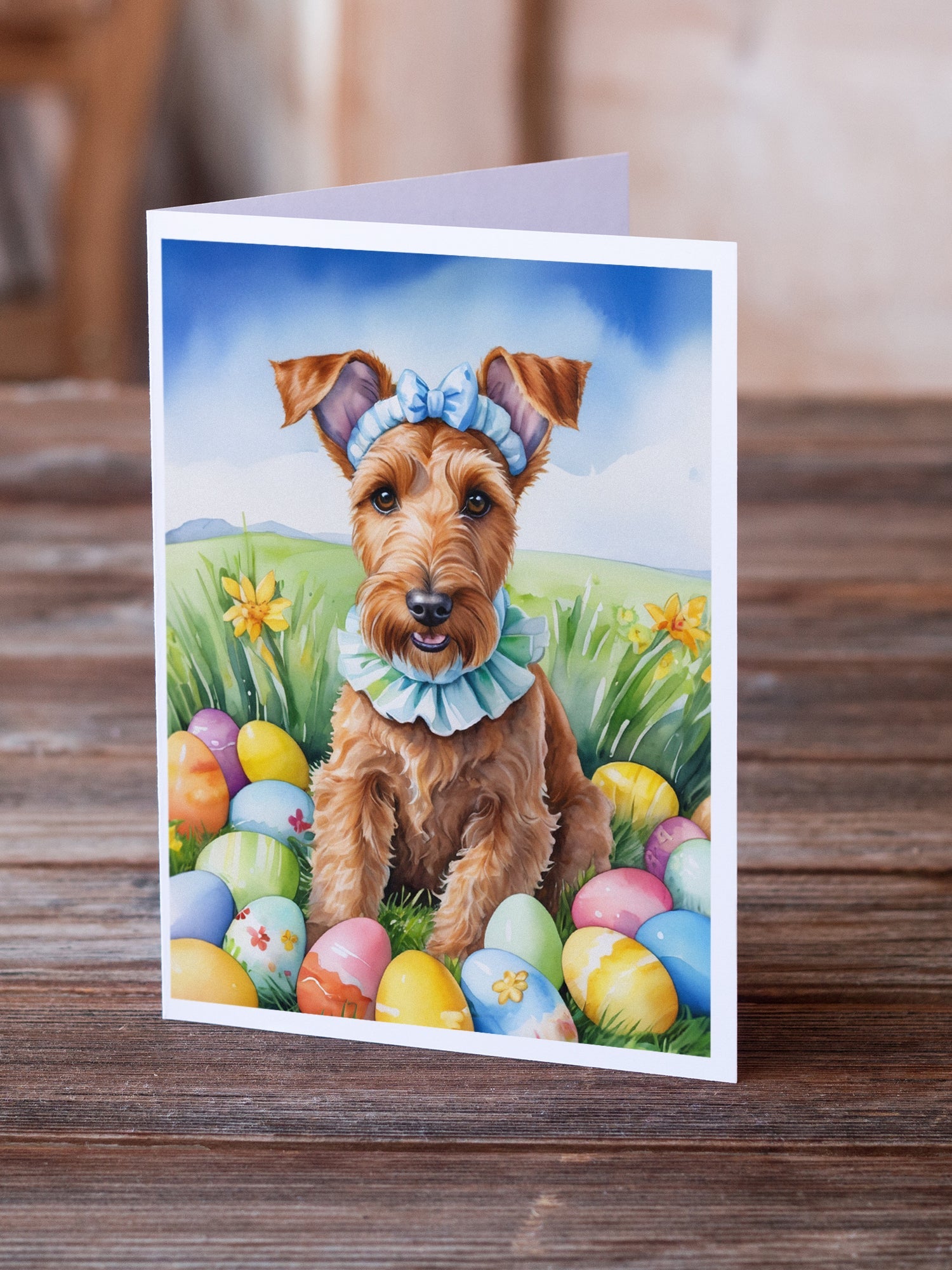 Irish Terrier Easter Egg Hunt Greeting Cards Pack of 8 Blank Cards with Envelopes Whimsical A7 Size 5x7
