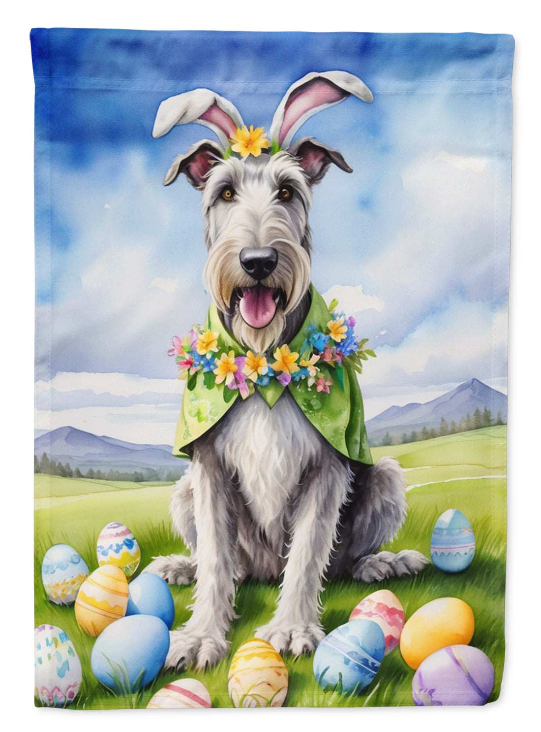 Irish Wolfhound Easter Egg Hunt House Flag 28x40 Porch Sleeve Pole Decorative Outside Yard Banner Artwork Wall Hanging, Polyester