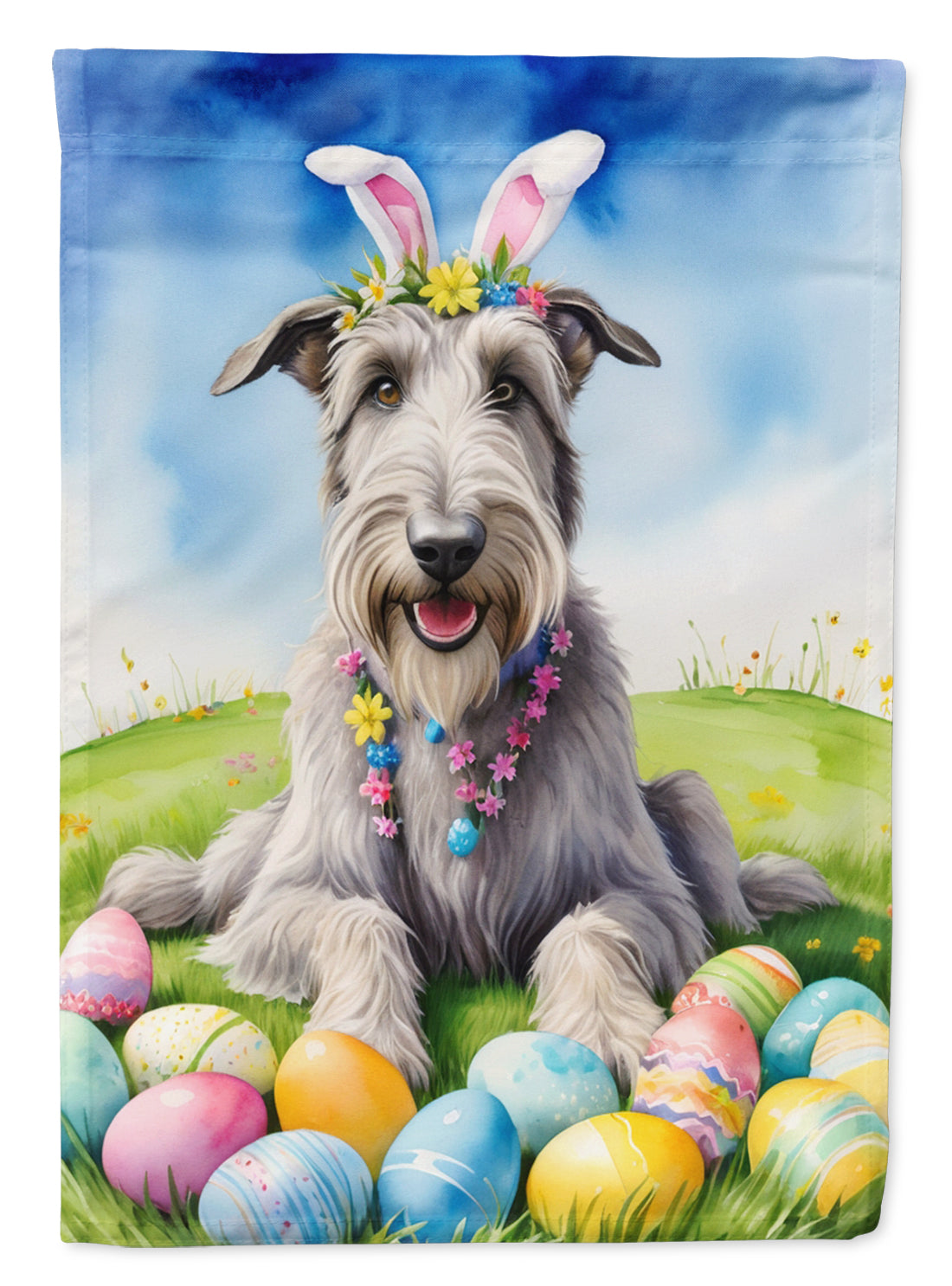 Irish Wolfhound Easter Egg Hunt House Flag 28x40 Porch Sleeve Pole Decorative Outside Yard Banner Artwork Wall Hanging, Polyester