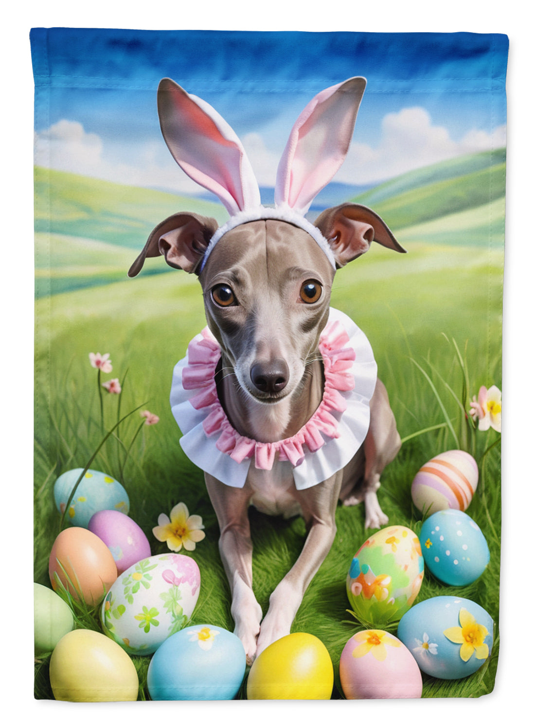 Italian Greyhound Easter Egg Hunt House Flag 28x40 Porch Sleeve Pole Decorative Outside Yard Banner Artwork Wall Hanging, Polyester