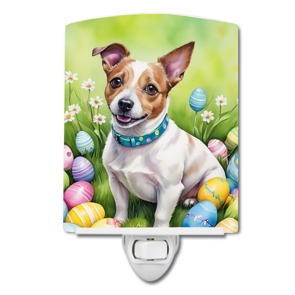 Jack Russell Terrier Easter Egg Hunt Ceramic Night Light Compact, UL-Certified, Ideal for Bedroom, Bathroom, Nursery, Hallway, Kitchen, 6x4x3, Multicolor