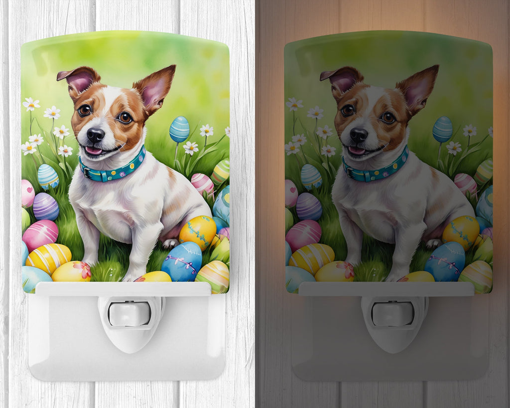 Jack Russell Terrier Easter Egg Hunt Ceramic Night Light Compact, UL-Certified, Ideal for Bedroom, Bathroom, Nursery, Hallway, Kitchen, 6x4x3, Multicolor