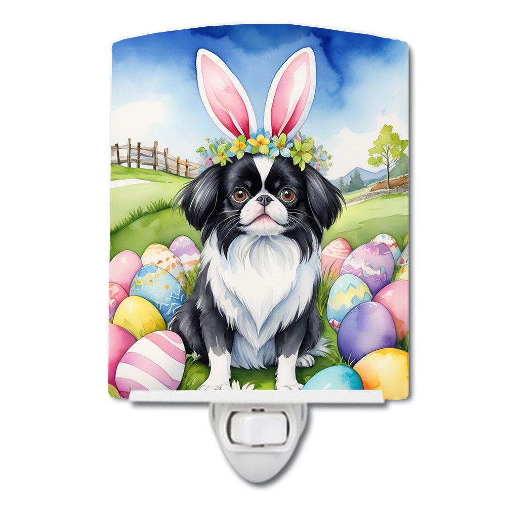 Japanese Chin Easter Egg Hunt Ceramic Night Light Compact, UL-Certified, Ideal for Bedroom, Bathroom, Nursery, Hallway, Kitchen, 6x4x3, Multicolor