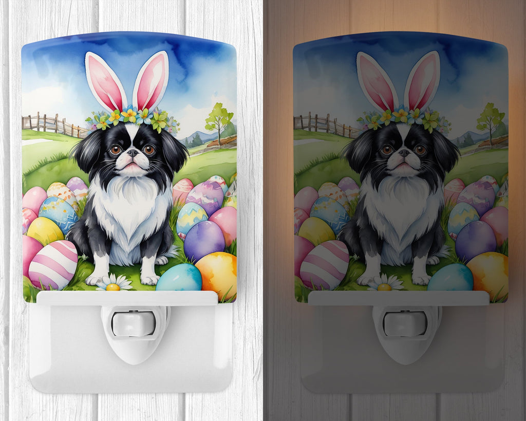 Japanese Chin Easter Egg Hunt Ceramic Night Light Compact, UL-Certified, Ideal for Bedroom, Bathroom, Nursery, Hallway, Kitchen, 6x4x3, Multicolor