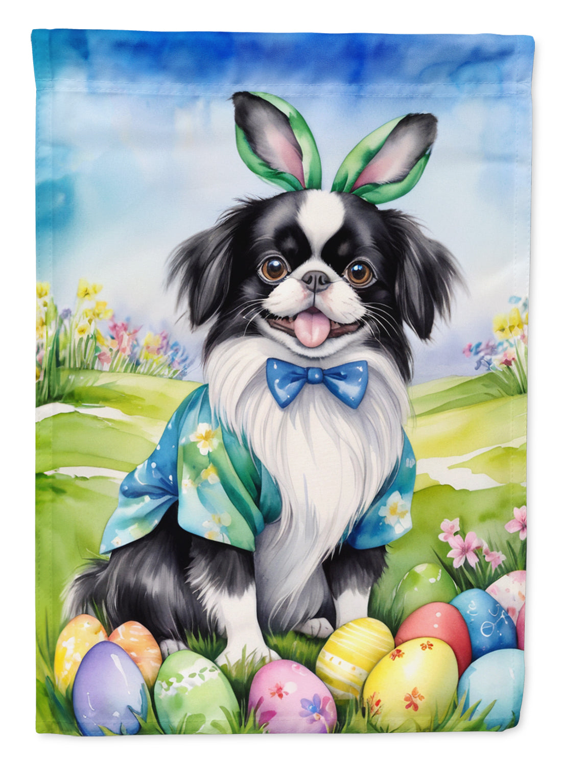 Japanese Chin Easter Egg Hunt House Flag 28x40 Porch Sleeve Pole Decorative Outside Yard Banner Artwork Wall Hanging, Polyester