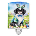 Japanese Chin Easter Egg Hunt Ceramic Night Light Compact, UL-Certified, Ideal for Bedroom, Bathroom, Nursery, Hallway, Kitchen, 6x4x3, Multicolor