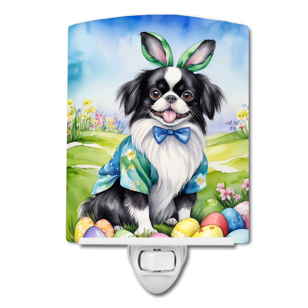 Japanese Chin Easter Egg Hunt Ceramic Night Light Compact, UL-Certified, Ideal for Bedroom, Bathroom, Nursery, Hallway, Kitchen, 6x4x3, Multicolor