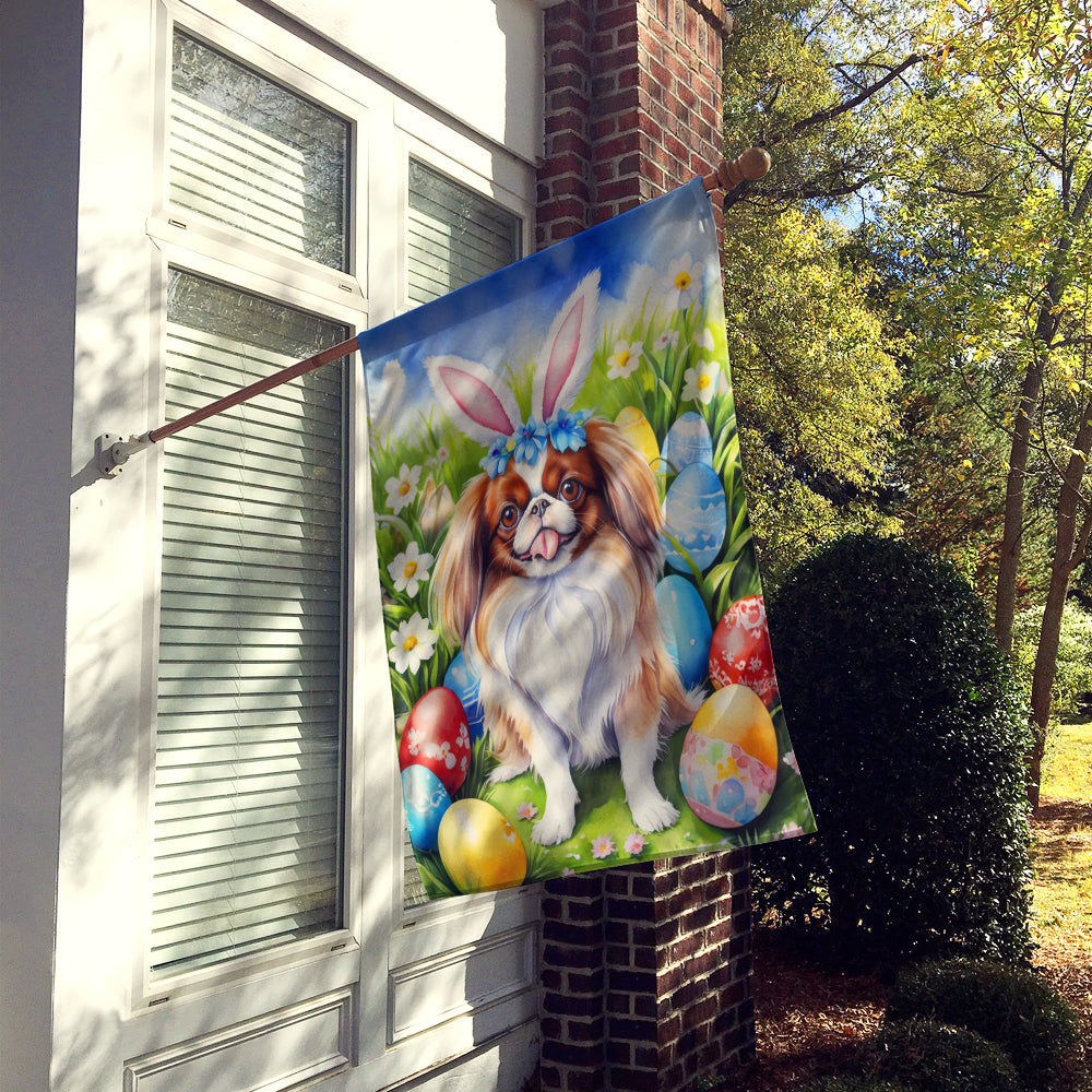 Japanese Chin Easter Egg Hunt House Flag 28x40 Porch Sleeve Pole Decorative Outside Yard Banner Artwork Wall Hanging, Polyester