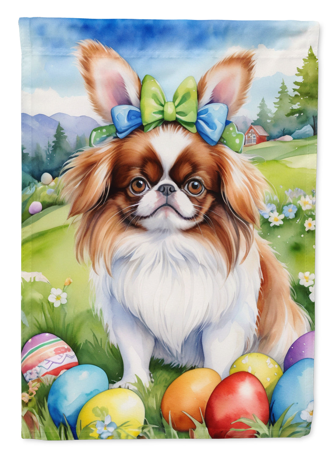 Japanese Chin Easter Egg Hunt House Flag 28x40 Porch Sleeve Pole Decorative Outside Yard Banner Artwork Wall Hanging, Polyester
