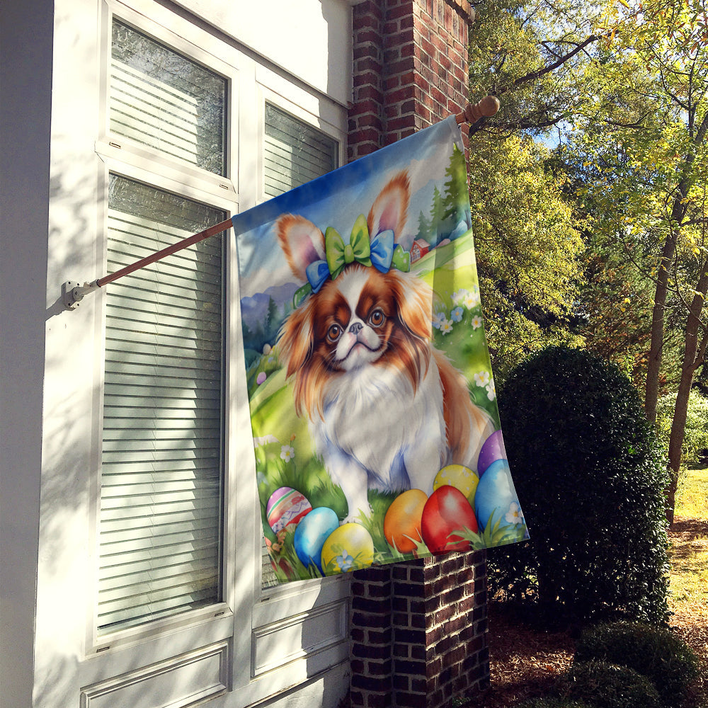 Japanese Chin Easter Egg Hunt House Flag 28x40 Porch Sleeve Pole Decorative Outside Yard Banner Artwork Wall Hanging, Polyester