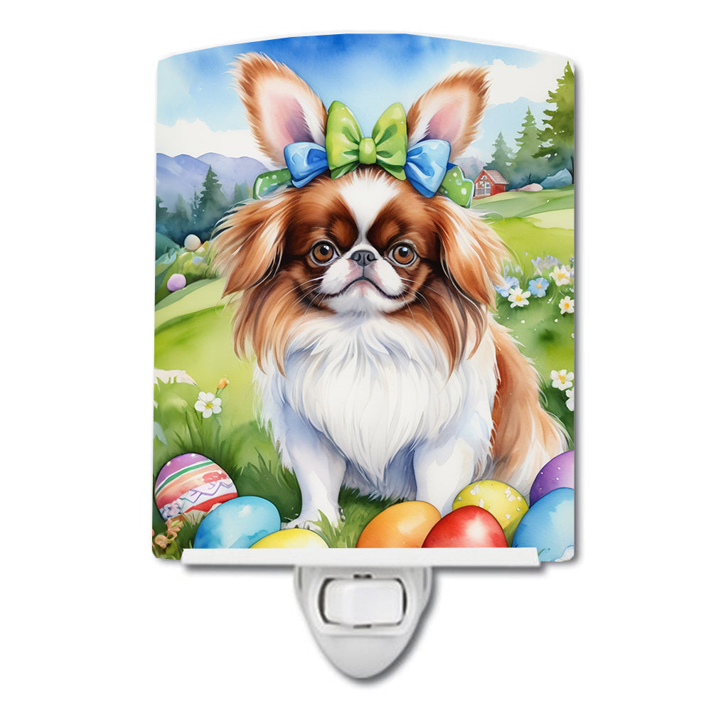 Japanese Chin Easter Egg Hunt Ceramic Night Light Compact, UL-Certified, Ideal for Bedroom, Bathroom, Nursery, Hallway, Kitchen, 6x4x3, Multicolor