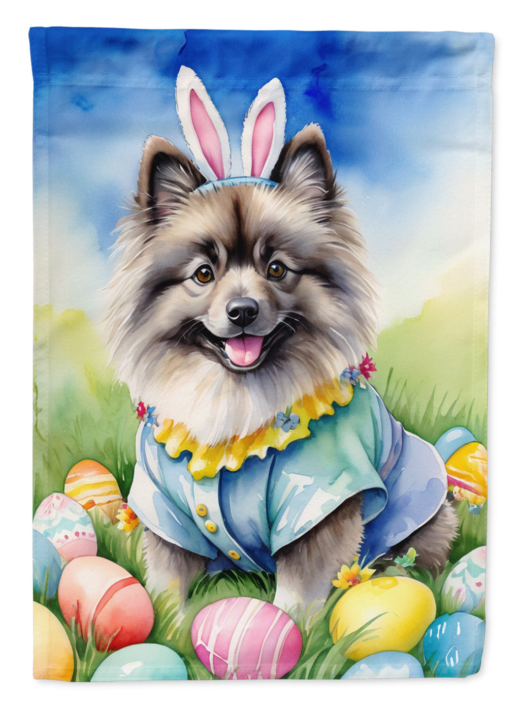 Keeshond Easter Egg Hunt House Flag 28x40 Porch Sleeve Pole Decorative Outside Yard Banner Artwork Wall Hanging, Polyester