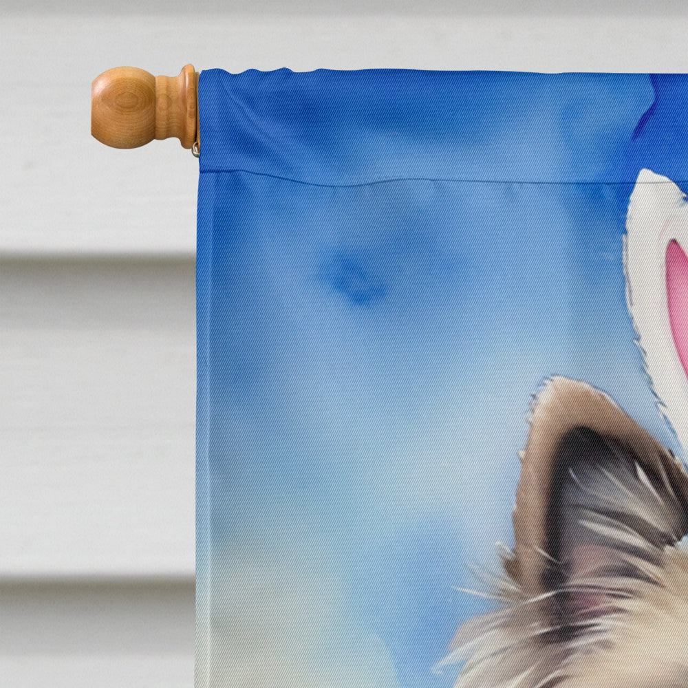 Keeshond Easter Egg Hunt House Flag 28x40 Porch Sleeve Pole Decorative Outside Yard Banner Artwork Wall Hanging, Polyester