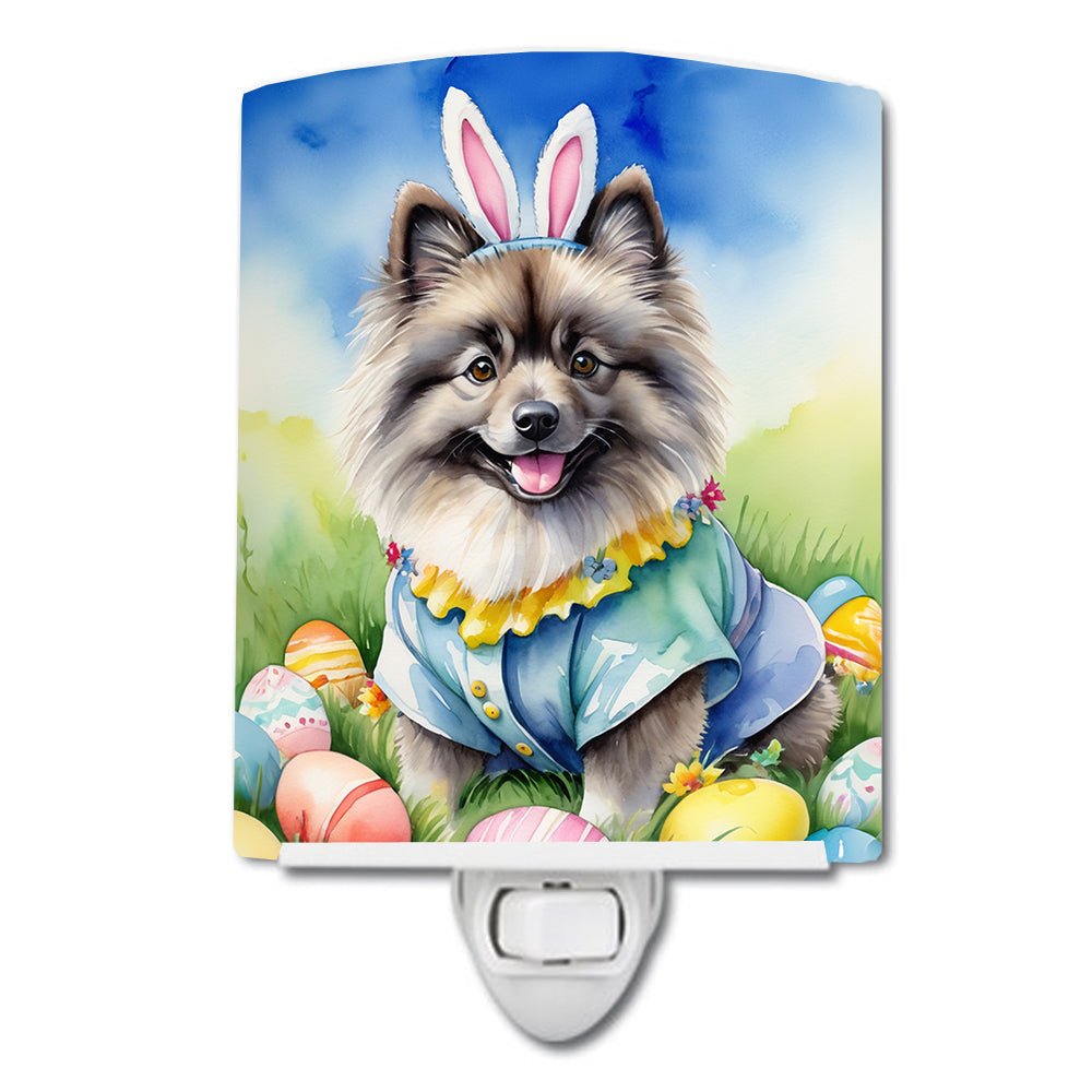 Keeshond Easter Egg Hunt Ceramic Night Light Compact, UL-Certified, Ideal for Bedroom, Bathroom, Nursery, Hallway, Kitchen, 6x4x3, Multicolor
