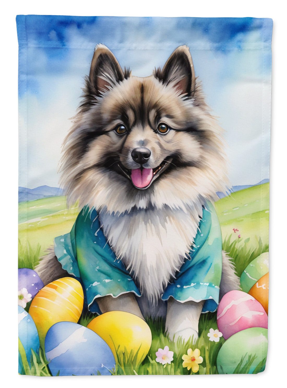 Keeshond Easter Egg Hunt House Flag 28x40 Porch Sleeve Pole Decorative Outside Yard Banner Artwork Wall Hanging, Polyester