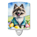 Keeshond Easter Egg Hunt Ceramic Night Light Compact, UL-Certified, Ideal for Bedroom, Bathroom, Nursery, Hallway, Kitchen, 6x4x3, Multicolor