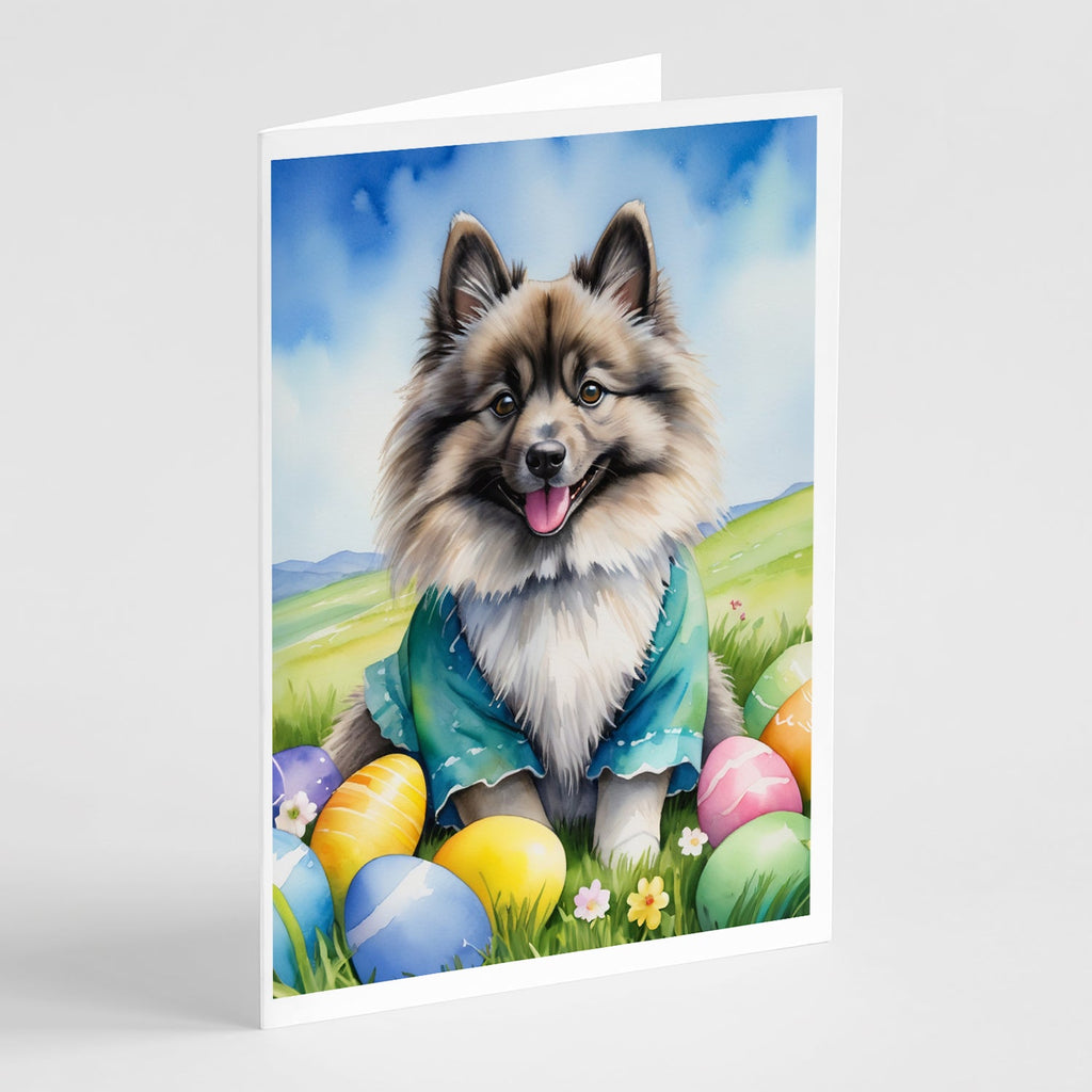 Keeshond Easter Egg Hunt Greeting Cards Pack of 8 Blank Cards with Envelopes Whimsical A7 Size 5x7