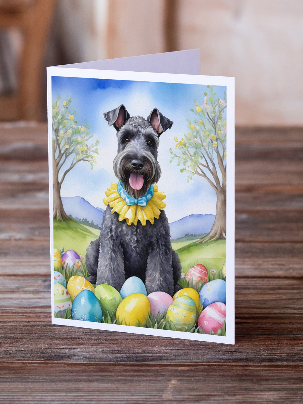 Kerry Blue Terrier Easter Egg Hunt Greeting Cards Pack of 8 Blank Cards with Envelopes Whimsical A7 Size 5x7