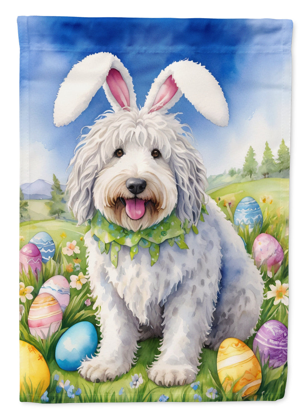 Komondor Easter Egg Hunt House Flag 28x40 Porch Sleeve Pole Decorative Outside Yard Banner Artwork Wall Hanging, Polyester