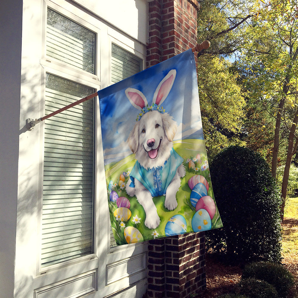 Kuvasz Easter Egg Hunt House Flag 28x40 Porch Sleeve Pole Decorative Outside Yard Banner Artwork Wall Hanging, Polyester