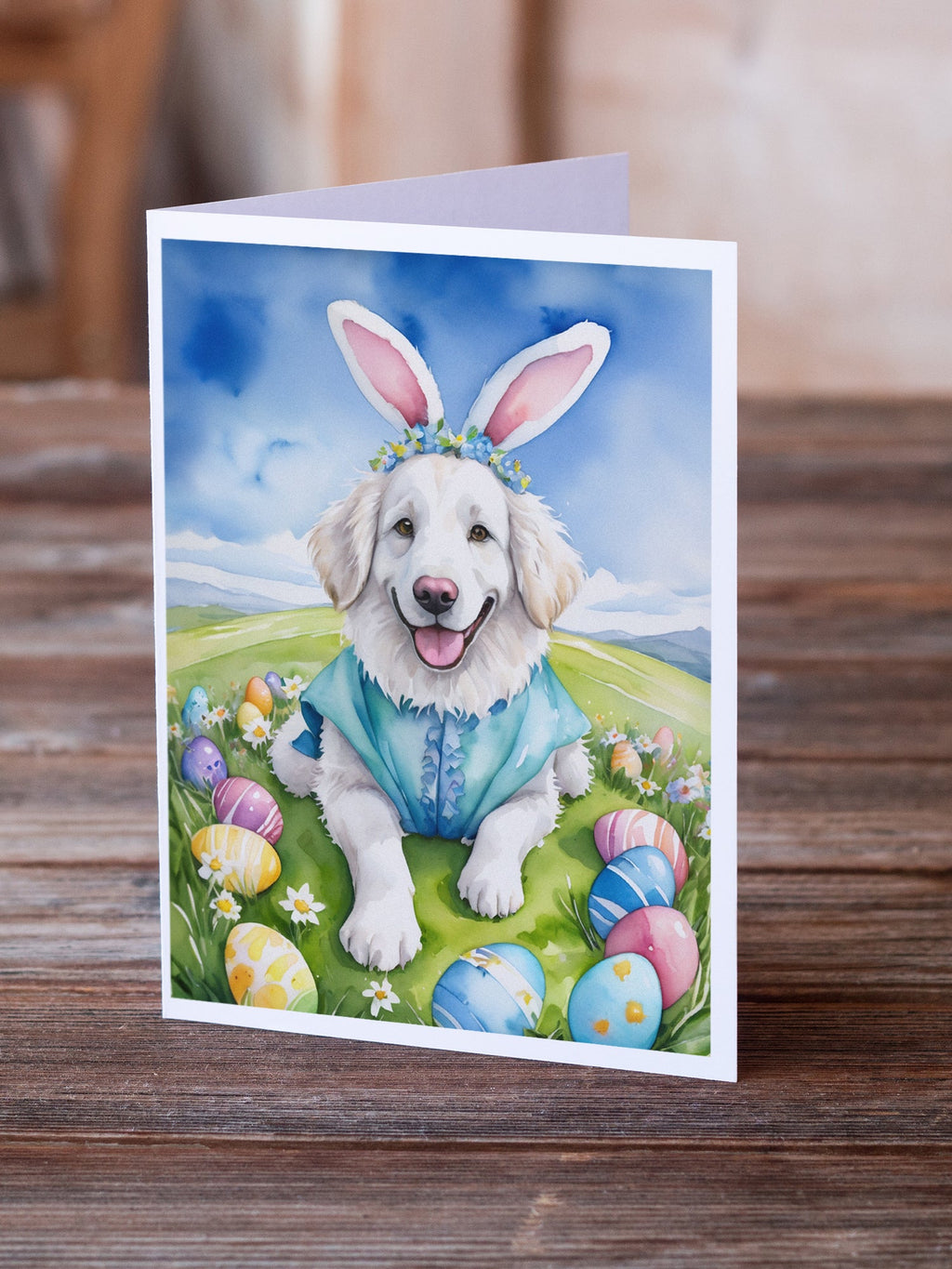 Kuvasz Easter Egg Hunt Greeting Cards Pack of 8 Blank Cards with Envelopes Whimsical A7 Size 5x7