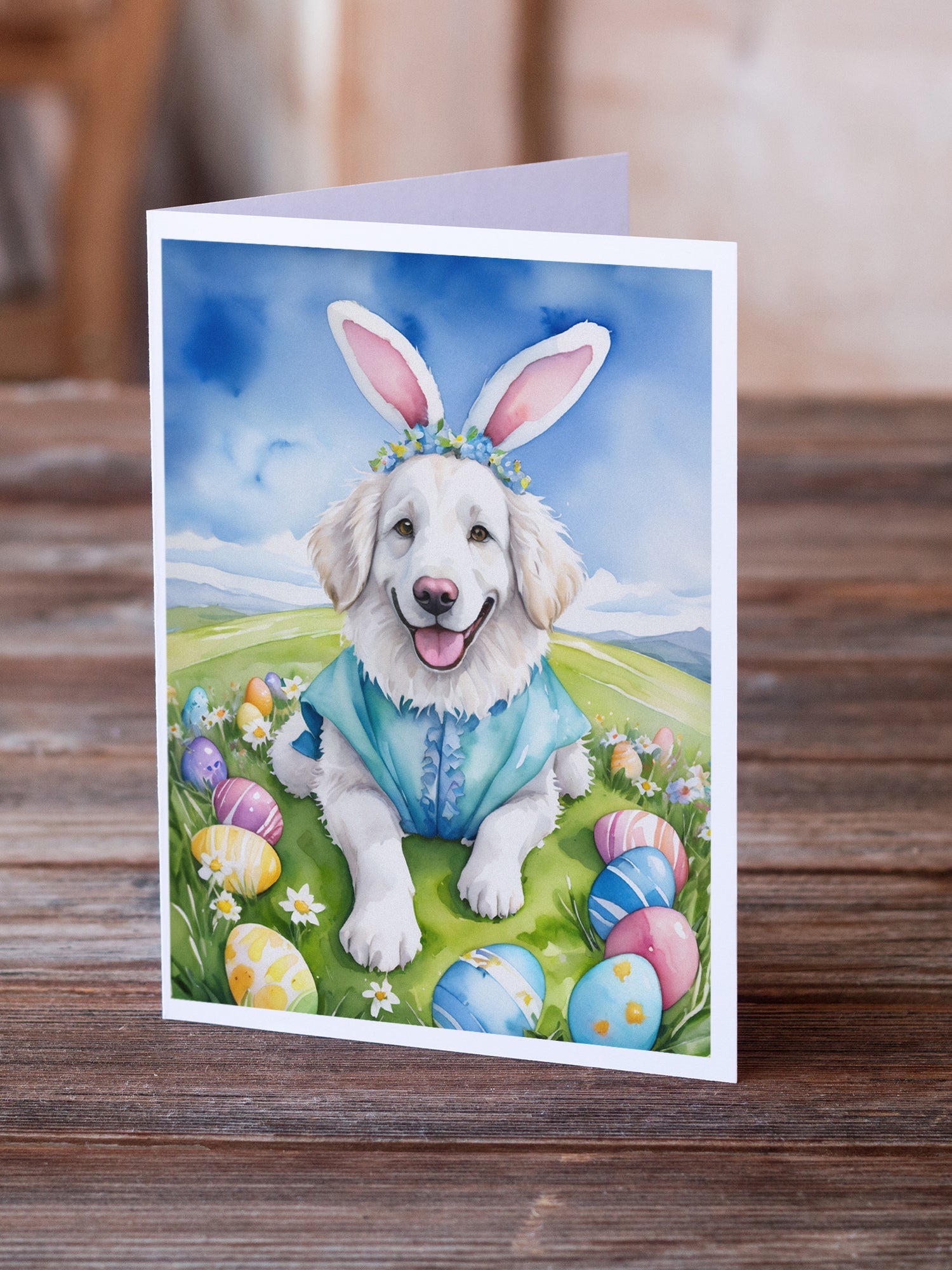 Kuvasz Easter Egg Hunt Greeting Cards Pack of 8 Blank Cards with Envelopes Whimsical A7 Size 5x7