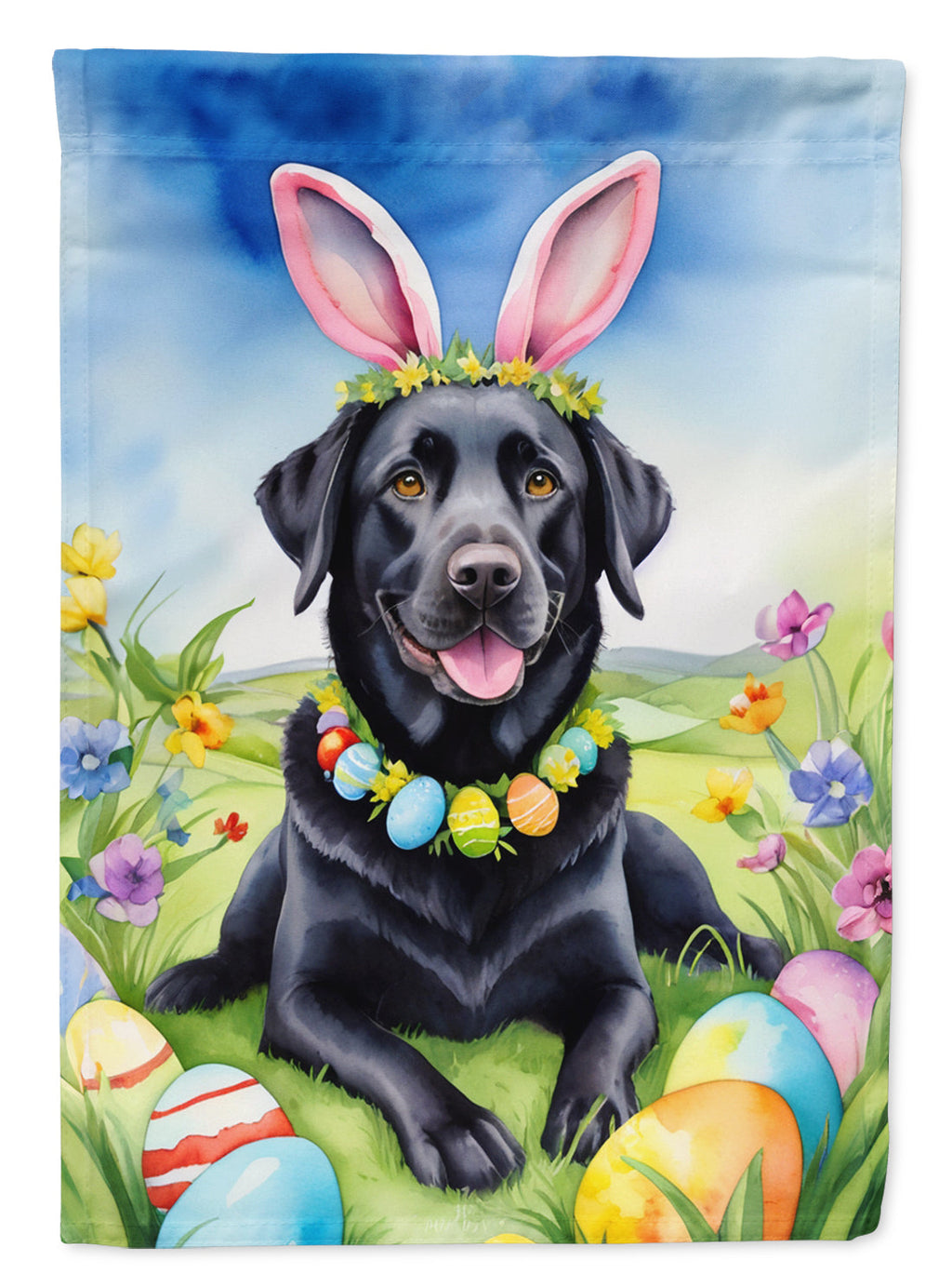 Black Labrador Retriever Easter Egg Hunt House Flag 28x40 Porch Sleeve Pole Decorative Outside Yard Banner Artwork Wall Hanging, Polyester