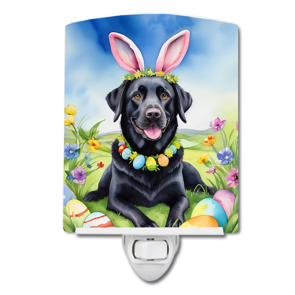 Black Labrador Retriever Easter Egg Hunt Ceramic Night Light Compact, UL-Certified, Ideal for Bedroom, Bathroom, Nursery, Hallway, Kitchen, 6x4x3, Multicolor