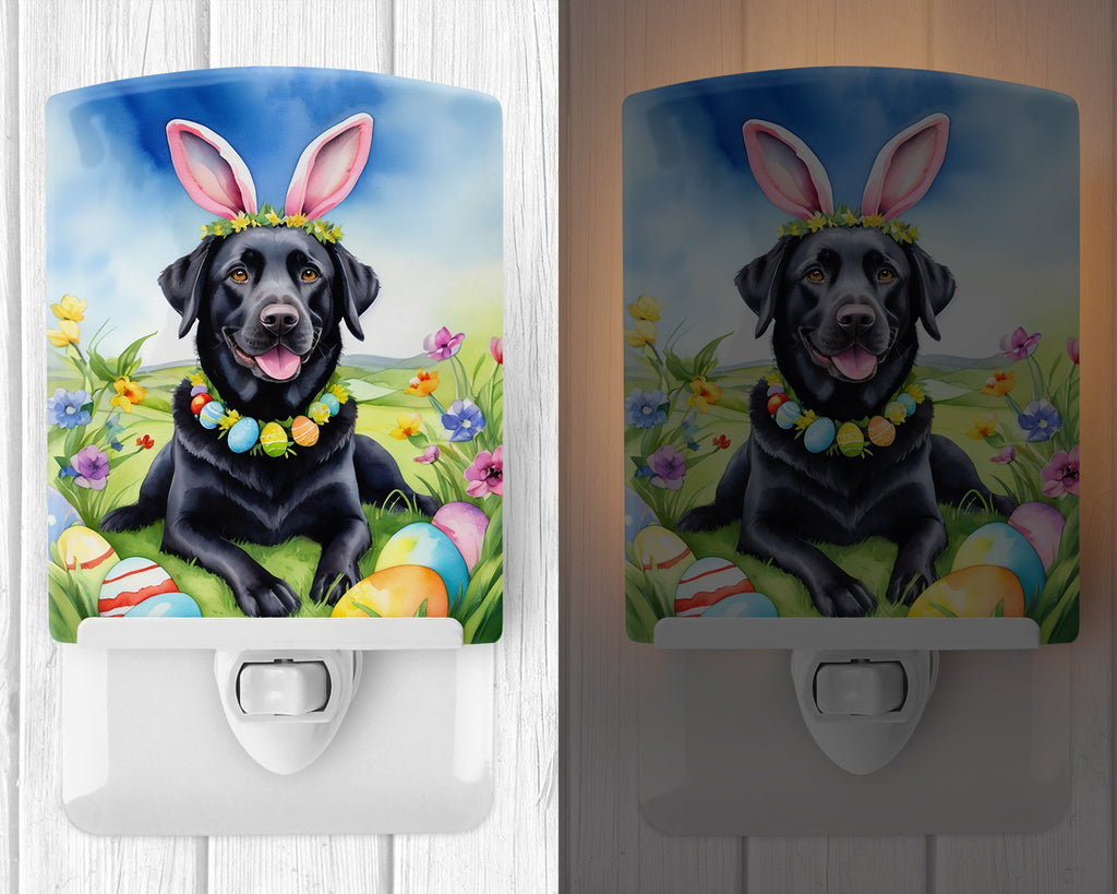 Black Labrador Retriever Easter Egg Hunt Ceramic Night Light Compact, UL-Certified, Ideal for Bedroom, Bathroom, Nursery, Hallway, Kitchen, 6x4x3, Multicolor