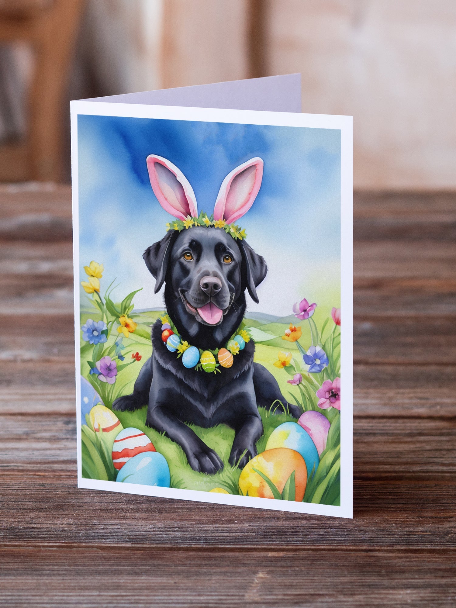 Black Labrador Retriever Easter Egg Hunt Greeting Cards Pack of 8 Blank Cards with Envelopes Whimsical A7 Size 5x7