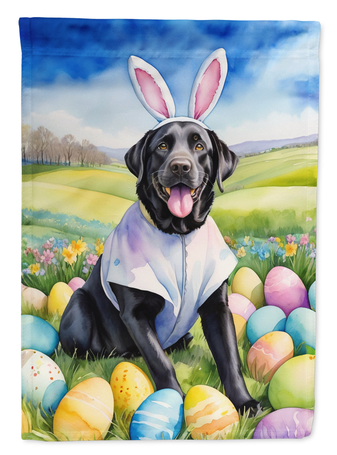 Black Labrador Retriever Easter Egg Hunt House Flag 28x40 Porch Sleeve Pole Decorative Outside Yard Banner Artwork Wall Hanging, Polyester