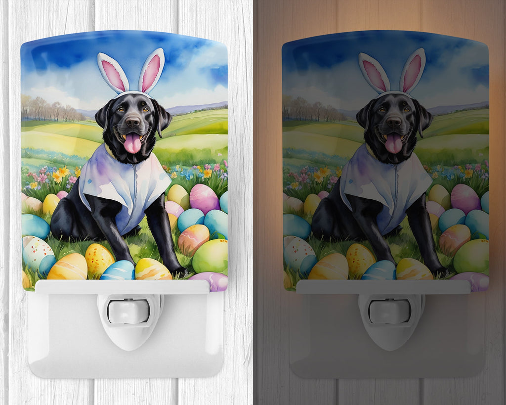 Black Labrador Retriever Easter Egg Hunt Ceramic Night Light Compact, UL-Certified, Ideal for Bedroom, Bathroom, Nursery, Hallway, Kitchen, 6x4x3, Multicolor