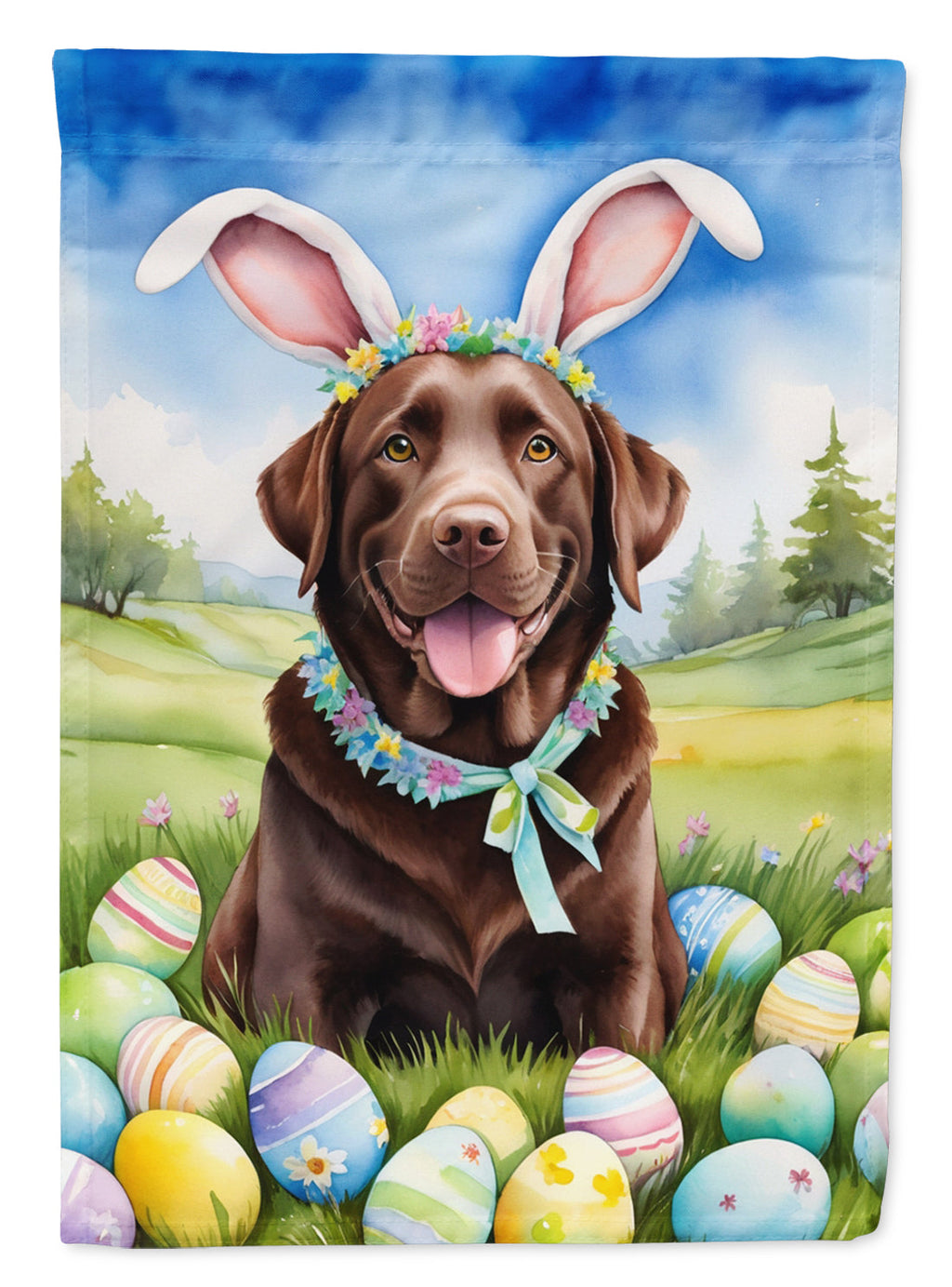 Chocolate Labrador Retriever Easter Egg Hunt House Flag 28x40 Porch Sleeve Pole Decorative Outside Yard Banner Artwork Wall Hanging, Polyester