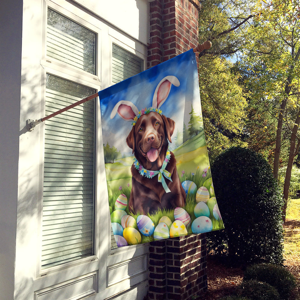 Chocolate Labrador Retriever Easter Egg Hunt House Flag 28x40 Porch Sleeve Pole Decorative Outside Yard Banner Artwork Wall Hanging, Polyester