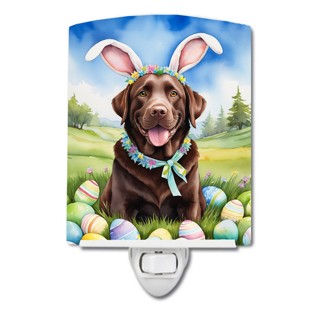 Chocolate Labrador Retriever Easter Egg Hunt Ceramic Night Light Compact, UL-Certified, Ideal for Bedroom, Bathroom, Nursery, Hallway, Kitchen, 6x4x3, Multicolor