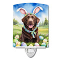 Chocolate Labrador Retriever Easter Egg Hunt Ceramic Night Light Compact, UL-Certified, Ideal for Bedroom, Bathroom, Nursery, Hallway, Kitchen, 6x4x3, Multicolor