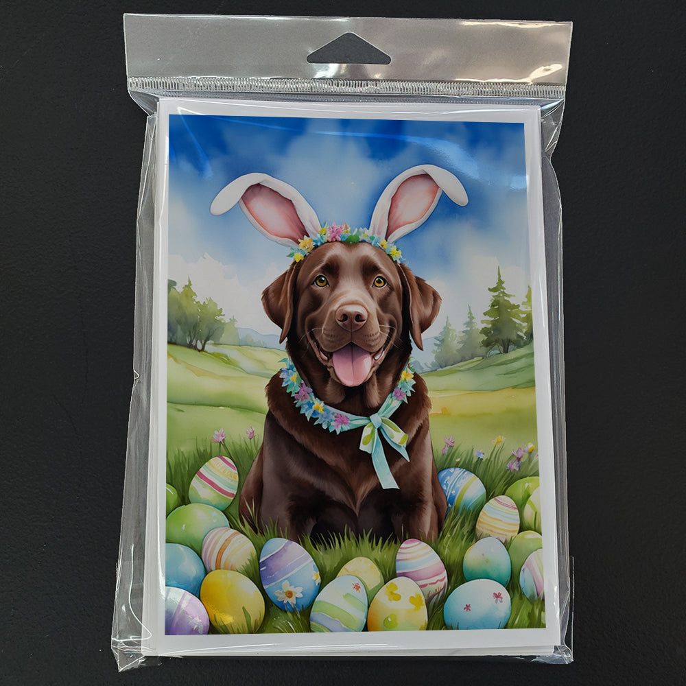 Chocolate Labrador Retriever Easter Egg Hunt Greeting Cards Pack of 8 Blank Cards with Envelopes Whimsical A7 Size 5x7