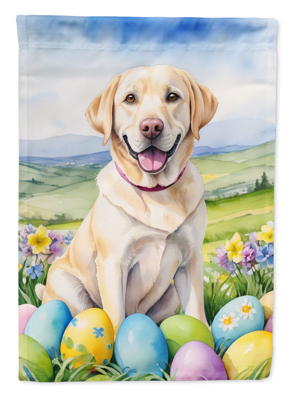 Yellow Labrador Retriever Easter Egg Hunt House Flag 28x40 Porch Sleeve Pole Decorative Outside Yard Banner Artwork Wall Hanging, Polyester