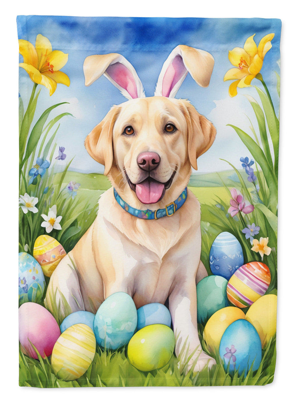 Yellow Labrador Retriever Easter Egg Hunt House Flag 28x40 Porch Sleeve Pole Decorative Outside Yard Banner Artwork Wall Hanging, Polyester