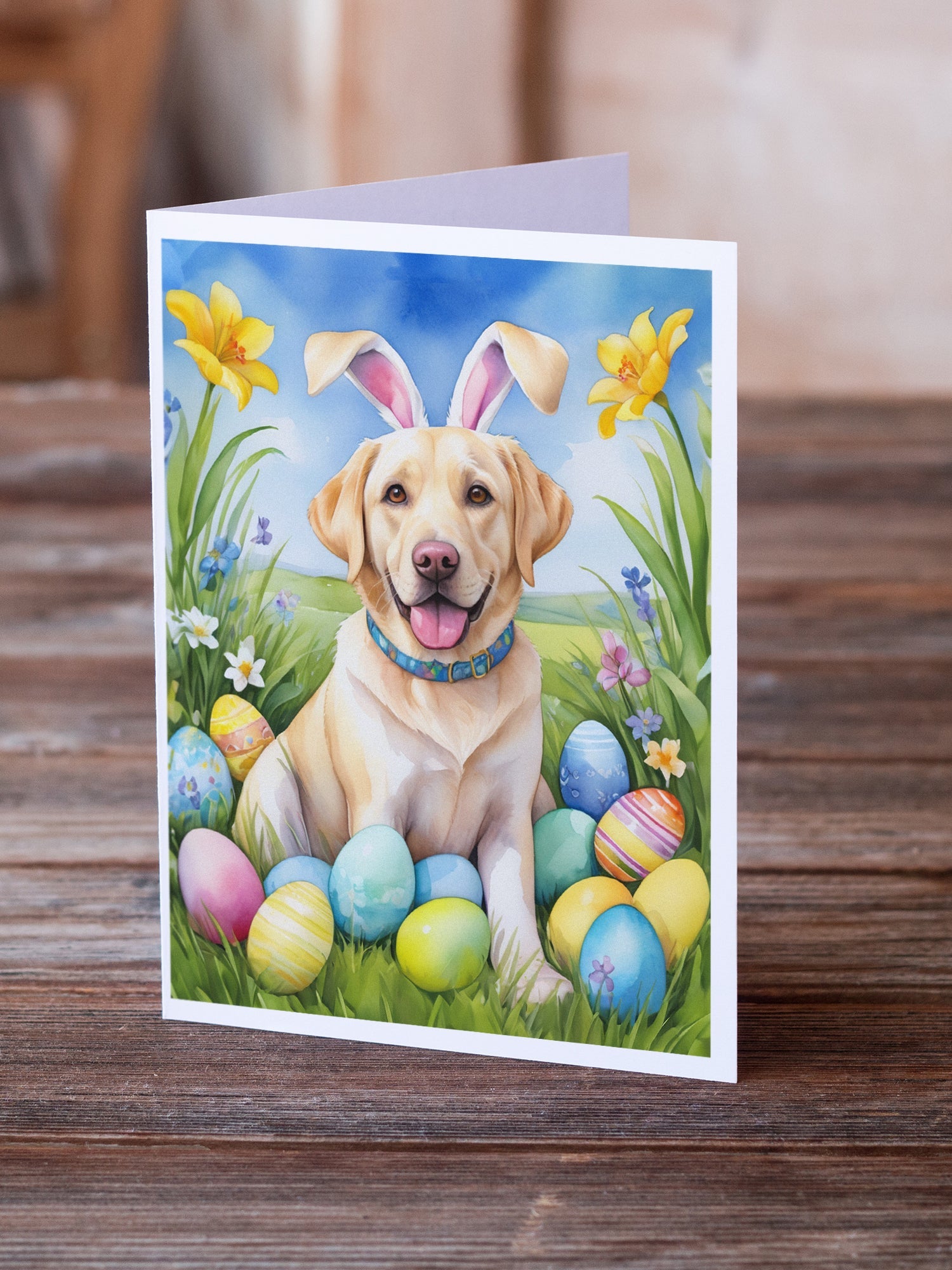 Yellow Labrador Retriever Easter Egg Hunt Greeting Cards Pack of 8 Blank Cards with Envelopes Whimsical A7 Size 5x7