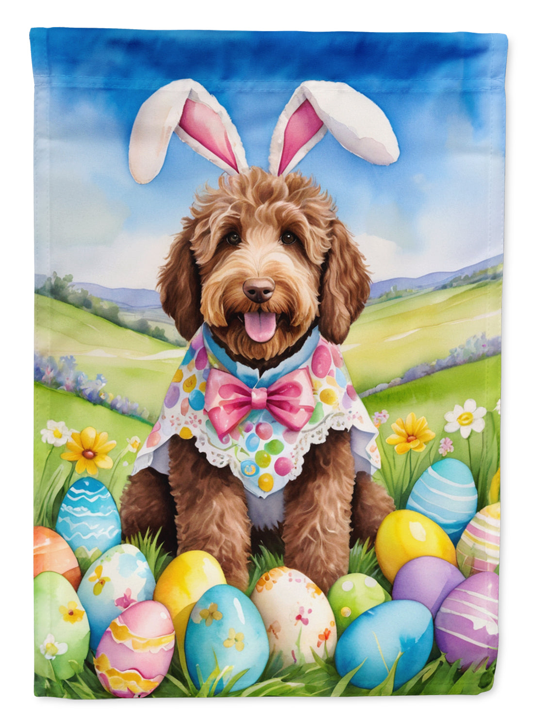 Labradoodle Easter Egg Hunt House Flag 28x40 Porch Sleeve Pole Decorative Outside Yard Banner Artwork Wall Hanging, Polyester