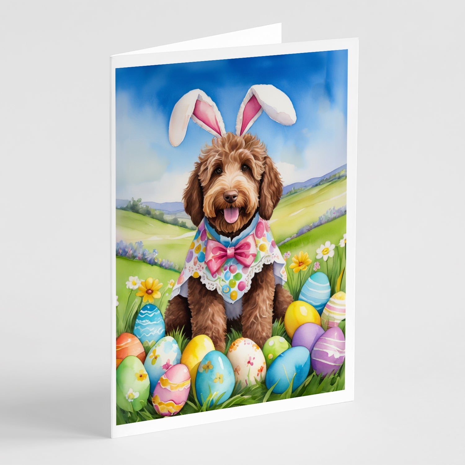 Labradoodle Easter Egg Hunt Greeting Cards Pack of 8 Blank Cards with Envelopes Whimsical A7 Size 5x7