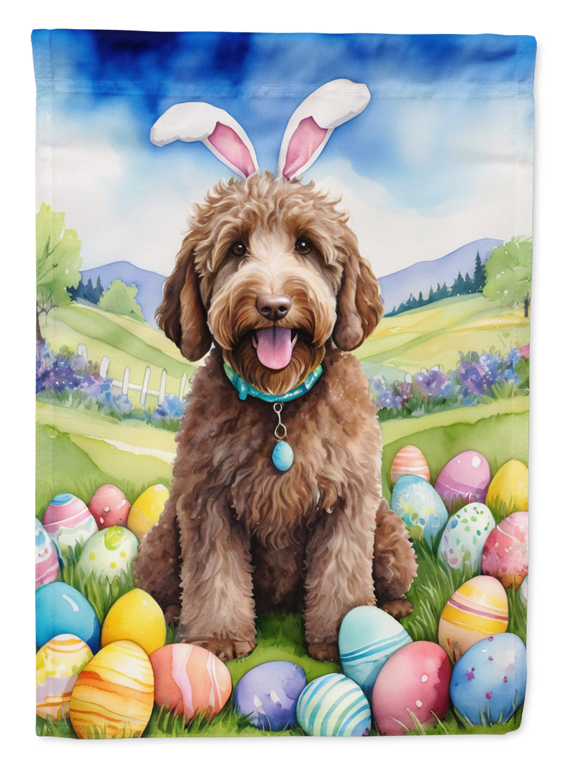 Labradoodle Easter Egg Hunt House Flag 28x40 Porch Sleeve Pole Decorative Outside Yard Banner Artwork Wall Hanging, Polyester