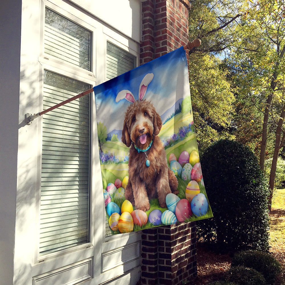 Labradoodle Easter Egg Hunt House Flag 28x40 Porch Sleeve Pole Decorative Outside Yard Banner Artwork Wall Hanging, Polyester